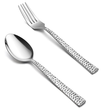 24 Pieces Hammered Forks and Spoons Silverware set (7.9 Inches), Stainless Steel Flatware Cutlery