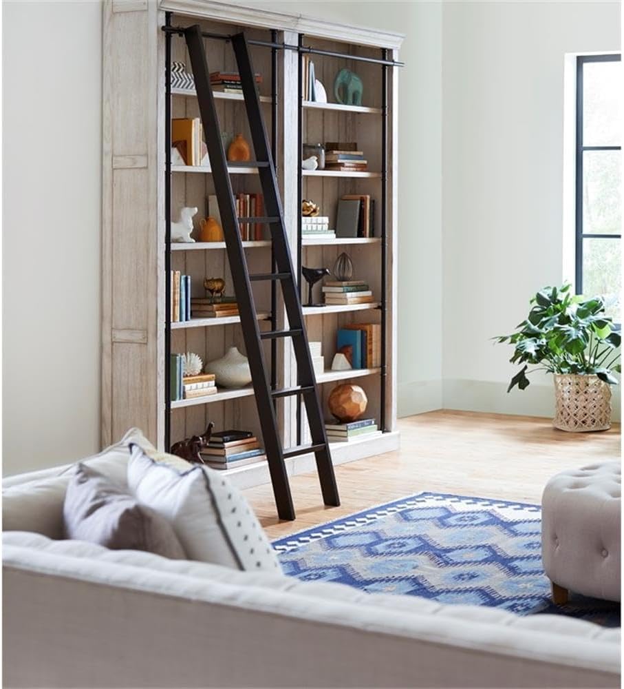 Avondale 8' Tall Bookcase Wall with Ladder Storage Organizer Display White