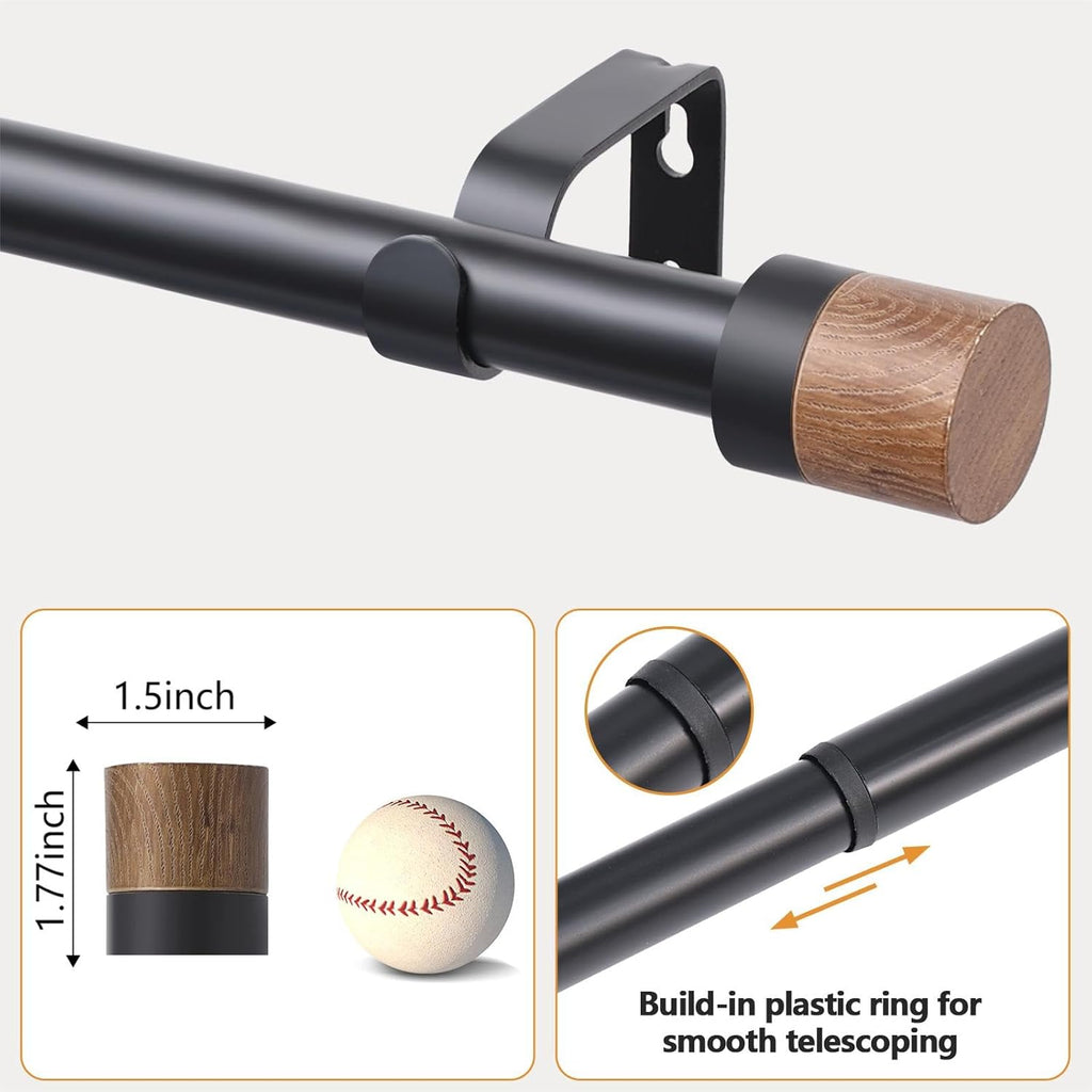 Wood Curtain Rods for Windows,1 inch Adjustable Window Curtain Rods with Imitation Wood Grain