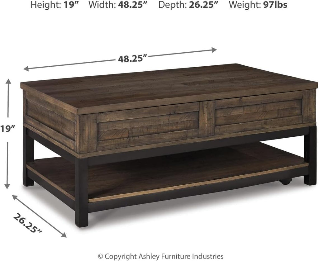 Johurst Rustic Rectangular Lift Top Coffee Table and Fixed Lower Shelf, Brown