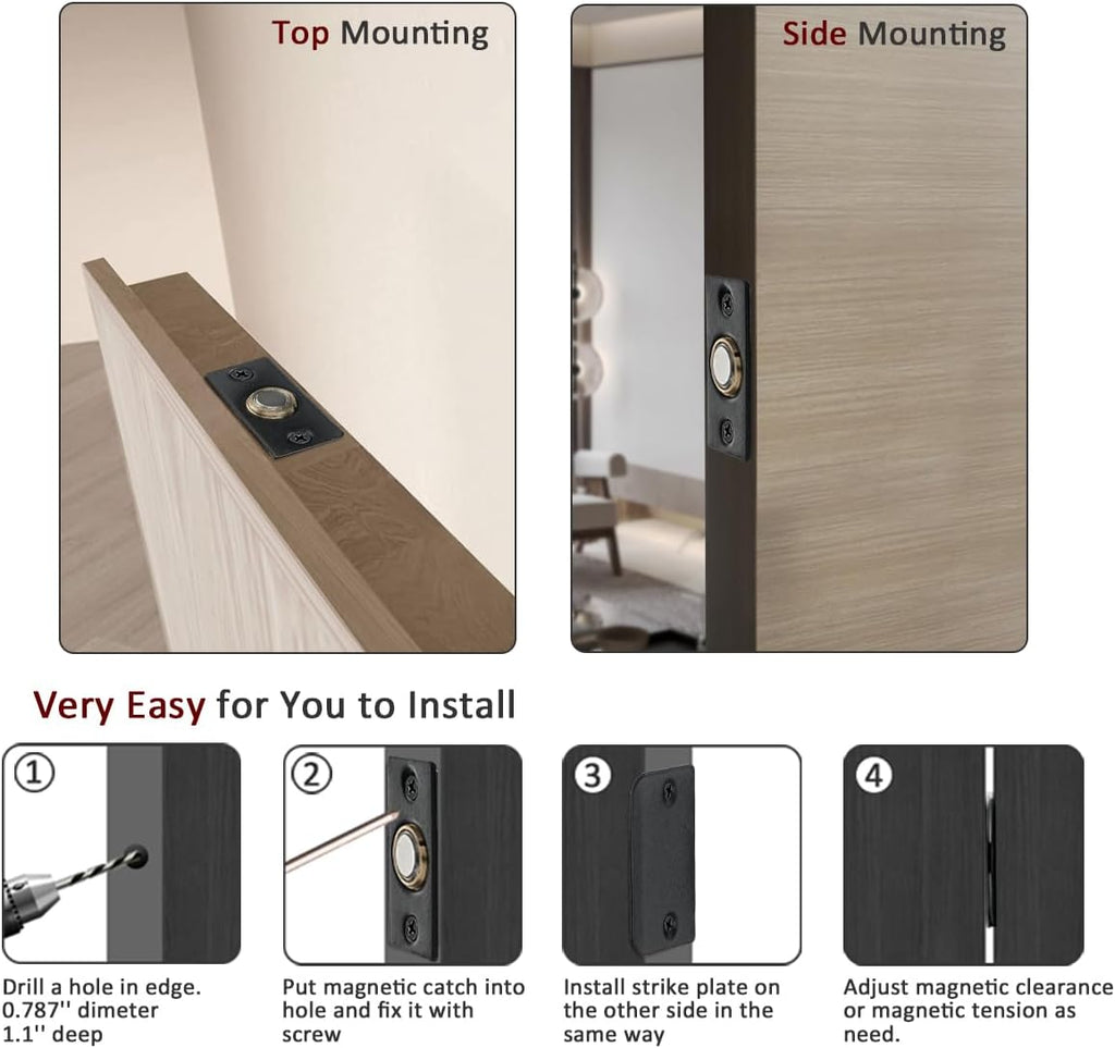 Closet Magnetic Door Ball Catch Hardware, 430 Stainless Steel Catch Adjustable with Strike Plate, Black Finish 2 Pack