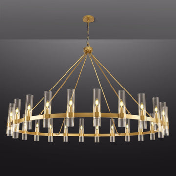 Inspired Ravelle Style Gold Wagon Wheel Chandelier, 70 Inch Glass Chandeliers, 24 Light Chandelier for High Ceiling, Modern Farmhouse Chandeliers for Living Room, Dining Room, Entryway, Stairwell (Bulbs Included)