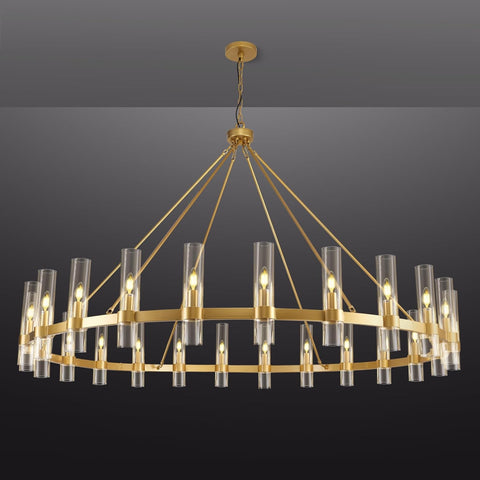 Gold Wagon Wheel Chandelier, 70 Inch Glass Chandeliers, 24 Light Chandelier for High Ceiling, Modern Farmhouse Chandeliers for Living Room, Dining Room, Entryway, Stairwell (Bulbs Included) A115-B0F29GMXHN