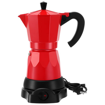 6 Cup Electric Espresso Coffee Maker 300ml Aluminum, Red