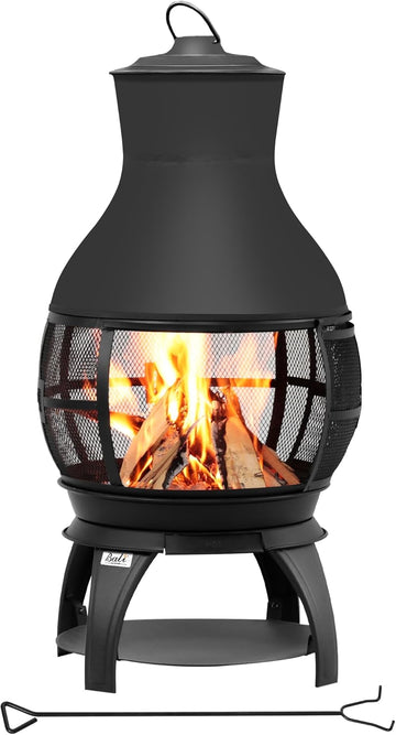 Fire Pit Wood Burning Chiminea Outside Fireplace Patio Small Firepit, Size 17.7" W x 35.6" H, Brown-Black