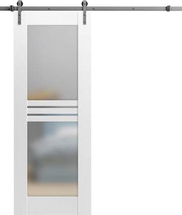 Mela 7222 | Interior Single Sliding barn Door with Frosted Glass, MDF, 24x84, White, Modern Style | 