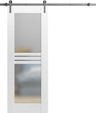Mela 7222 | Interior Single Sliding barn Door with Frosted Glass, MDF, 24x84, White, Modern Style | 