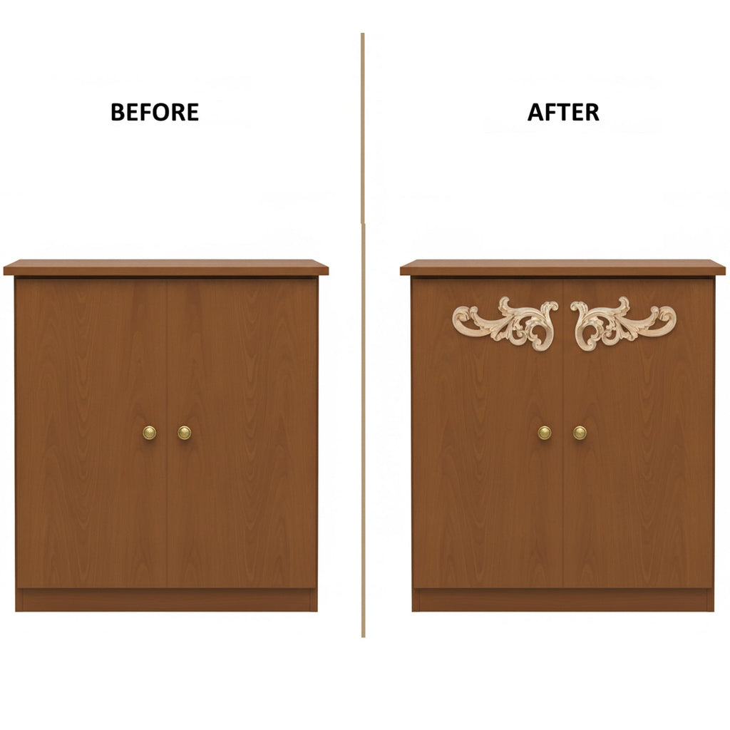 Premium Unpainted Solid Wood Appliques, Decorative Mirrored Scroll Wood Onlays for Furniture Renovation, Cabinet