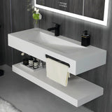 48"x19" Wall-Mount Stone Resin Bathroom Sink Rectangular Vessel Sinks for Bathroom Floating Vanity Sink Trough