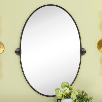 Farmhouse Oil Rubbed Bronze Oval Metal Pivot Bathroom Vanity Mirror Tilting Beveled Vanity Mirrors for Wall, Overall