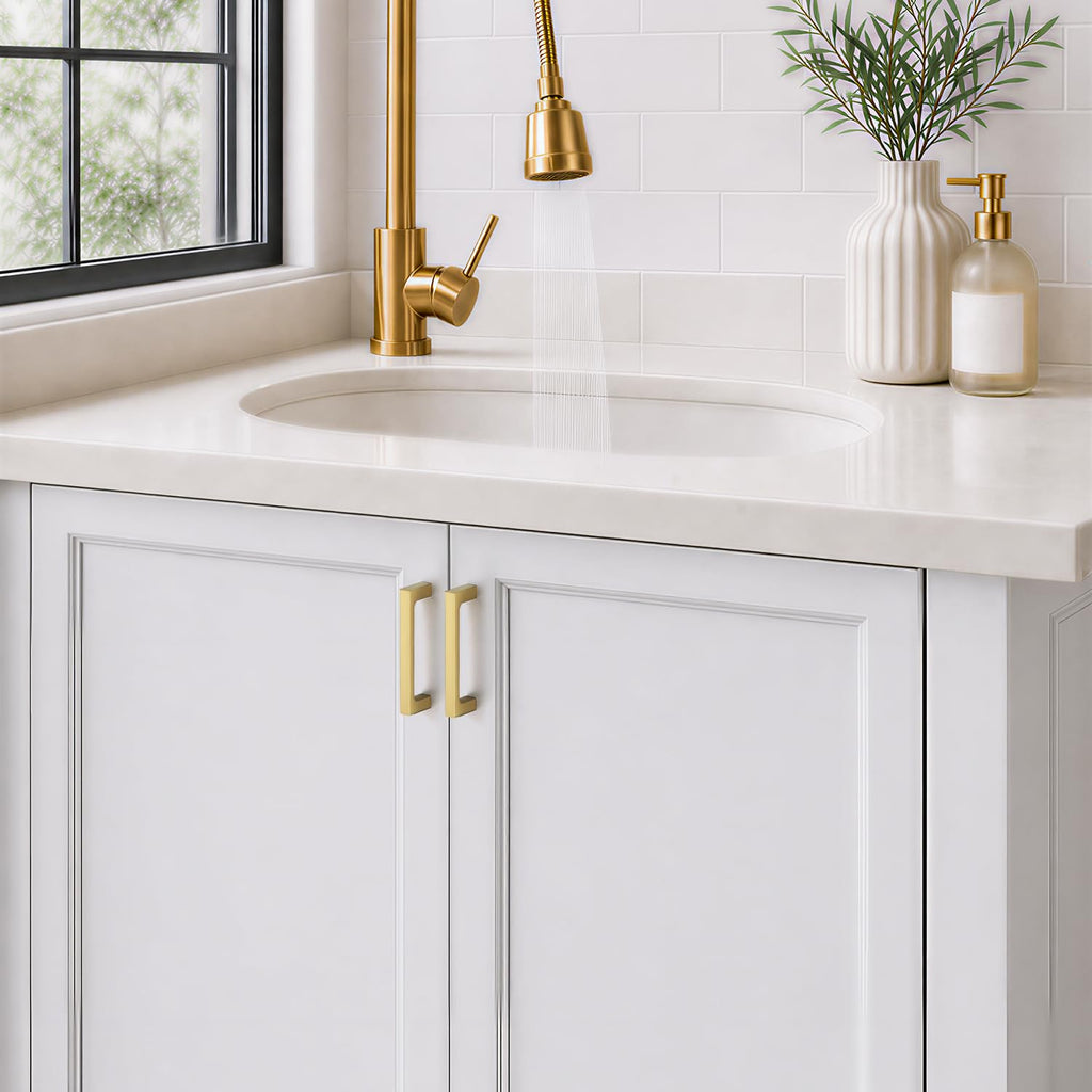 Brushed Brass Kitchen Cabinet Solid Handles,3-1/2 Inch,5 Pack