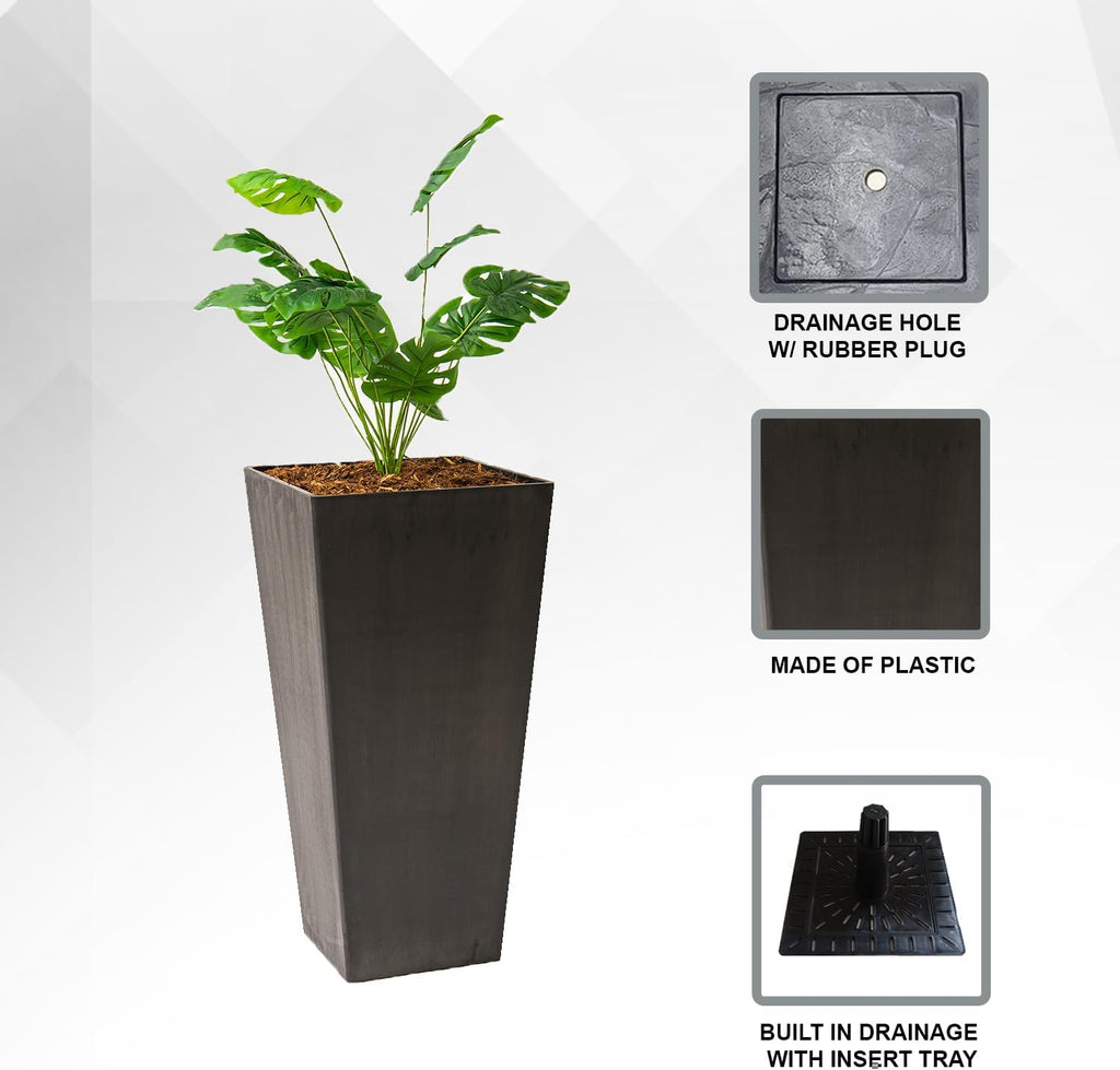 Modern 30-Inch Tall Square Planter, Modern Tapered, Perfect for Indoor & Outdoor, Patio Décor, Set of 2, Black