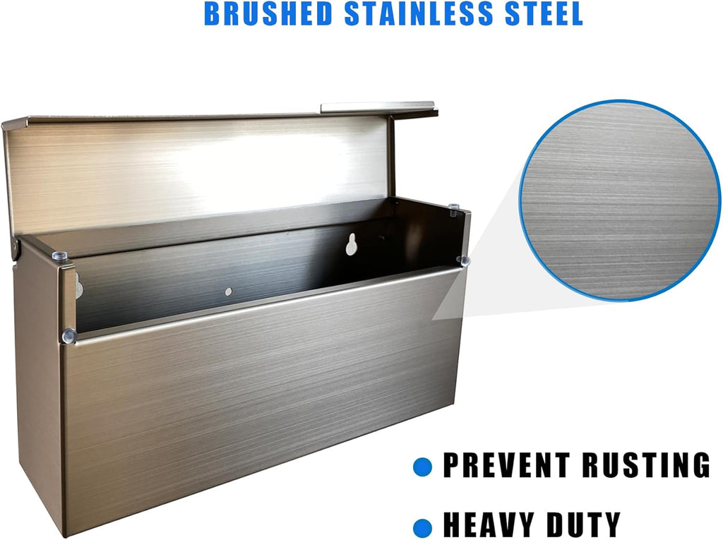Stainless Steel Wall Mounted Mailbox Outdoor Mailbox with Rain Cover