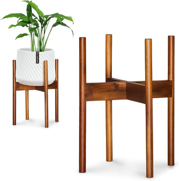 Mid Century Plant Stands for Indoor Planters, Acacia, 10 Inch | Plug In Design, Holds 175 lbs, Two High Options