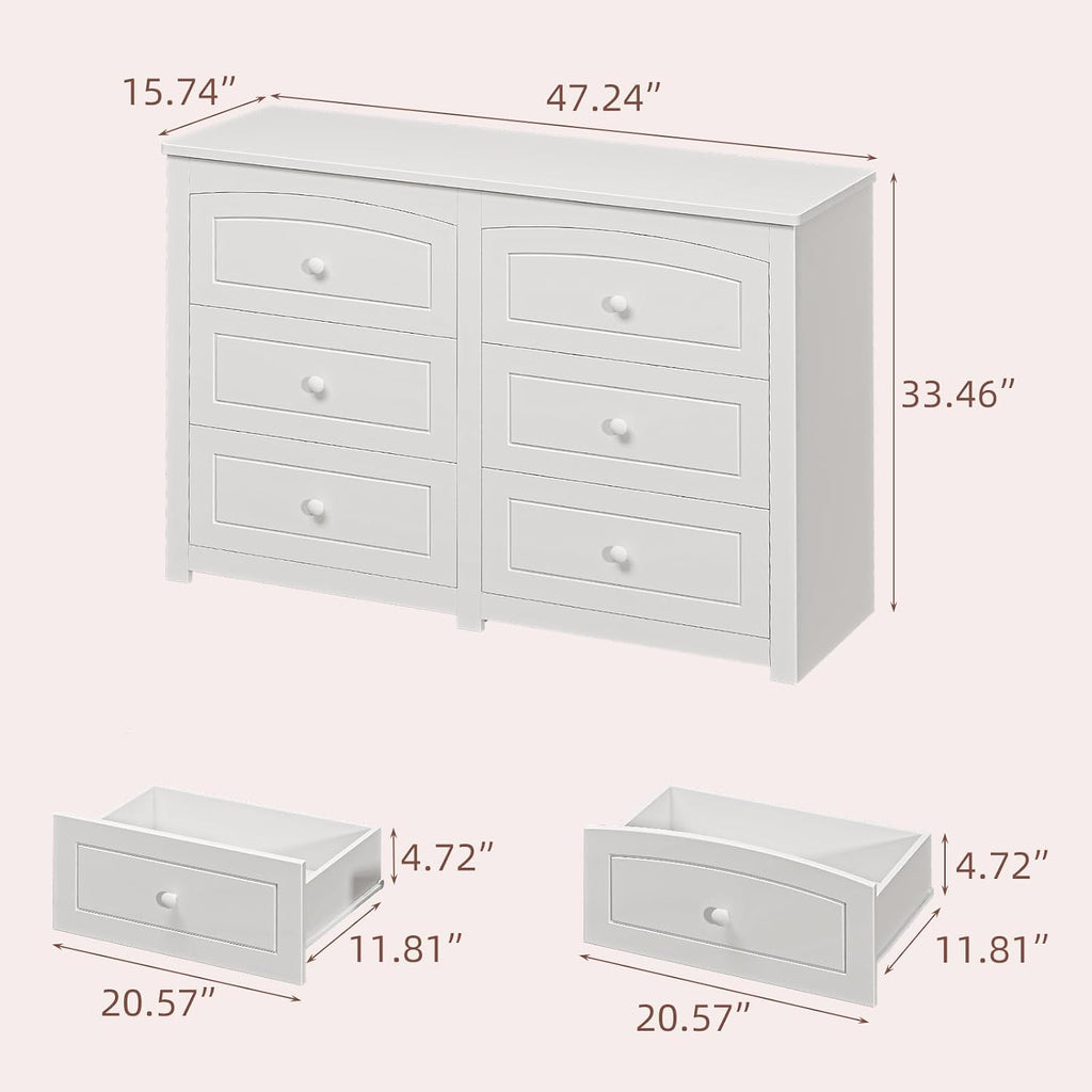 Kids Dresser Cabinet with 6 Drawers and Large Table Top, Multi-Functional Chest of Drawers, Baby Dresser, Kids