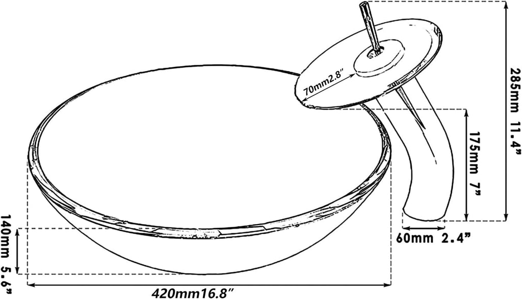 Blue Countertop Bathroom Vessel Sink with Waterfall Faucet
