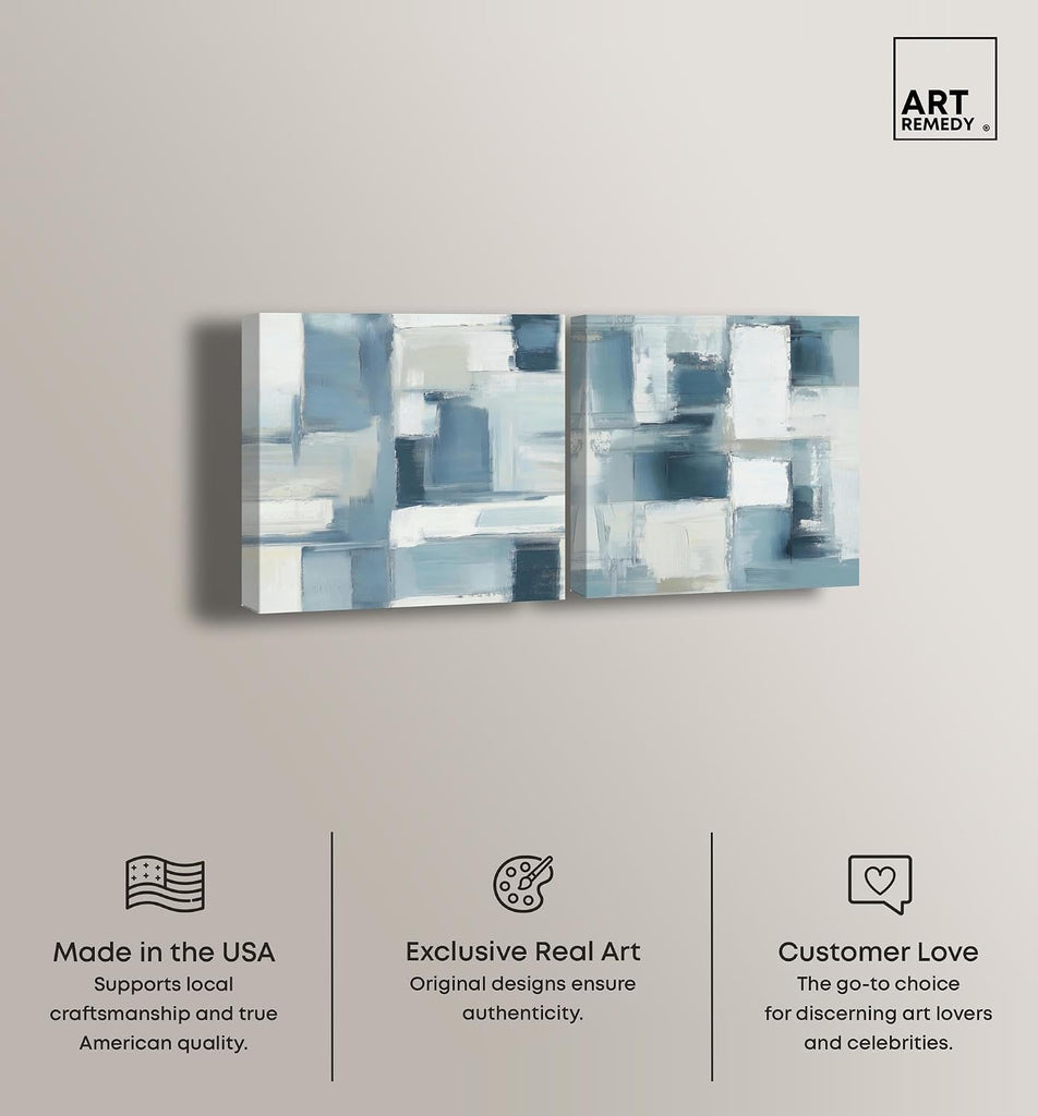 Modern Minimalist Blue Abstract Pair 2 Panel Set Canvas Print Abstract Wall Art by , Gallery Wrapped, 24 x 24