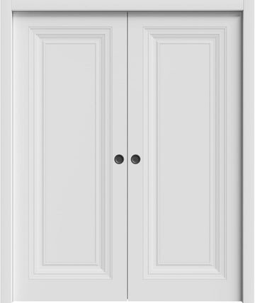Sliding Double Pocket Doors 64 x 84 inches | Base 7111 White | Kit Rail Hardware | Solid Wood Interi
