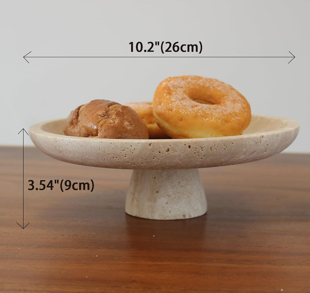 Natural Travertine Fruit Bowl Counter 10.2", Large Decorative Bowl Pedestal Decor, Fruits Holder For Dining Table