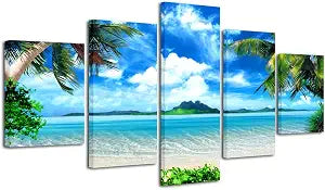 5 Piece Canvas Prints Wall Art Kitchen Home Decorations Large Modern Gallery Wrapped Pretty Landscape Blue Ocean