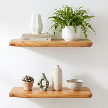 16" Live Edge Cedar Floating Shelves, Set of 2 | Each shelf measures approximately 15.75" W × 7.87" D × 1.25" H