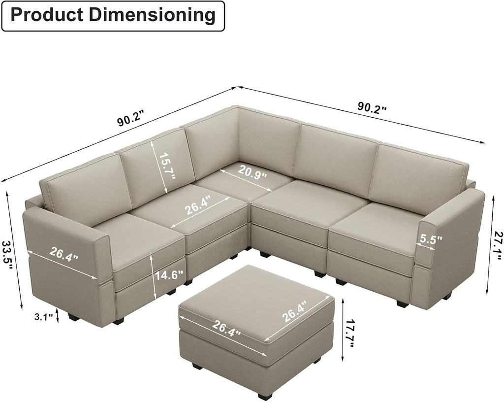 Modular Sectional Sofa with Storage Seats Velvet L Shaped Corner Couch Convertible Sectional Sofa with Chaise (Grey