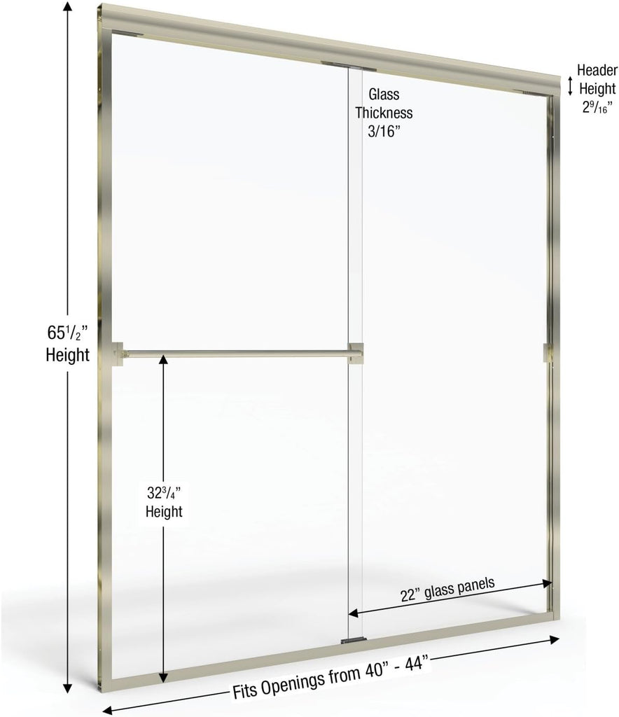 Classic Semi-Frameless Sliding Shower Door, Fits 40-44 in. W x 65.5 in. H, 3/16 in. Obscure Tempered Glass