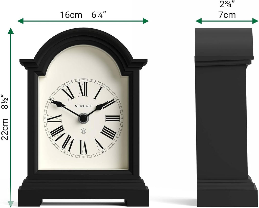 Carriage Clock - Classic Arch top Mantel Clock - Black - Roman Numerals - Classic Vintage Style for Mantelpiece, Desk, Table top, Shelf...