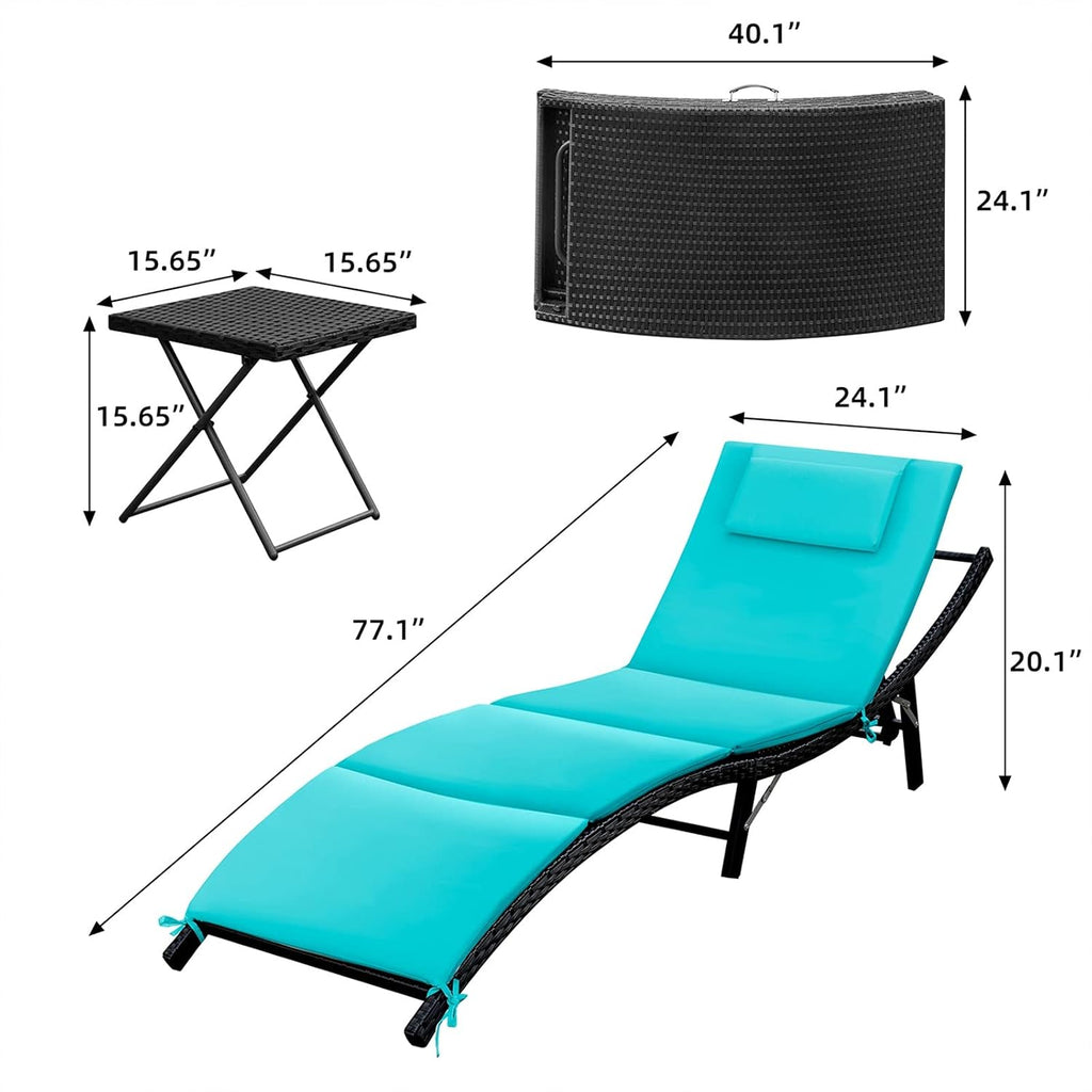 Lounge Chairs for Outside 3 Pieces Patio Adjustable Chaise Lounge Outdoor Wicker Lounge Chairs Set of 2 with Table