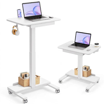 Mobile Standing Desk with Drawer, Height Adjustable Rolling Desk