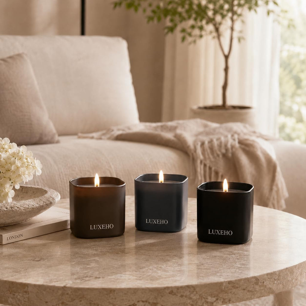 Luxury Scented Candle Set 3-Pack | Home Decor & Giftable Soy Candles | Champagne, Sandalwood & Amber | 75h Burn Time