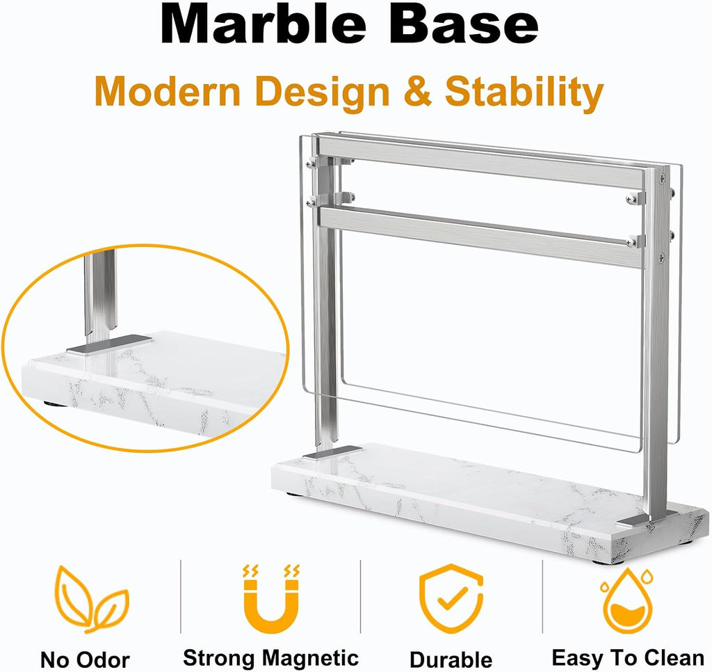 Acrylic Shield Magnetic Knife Block Holder - Marble Base Magnetic Knife Stand for Counter Top -Double Sided Magnetic