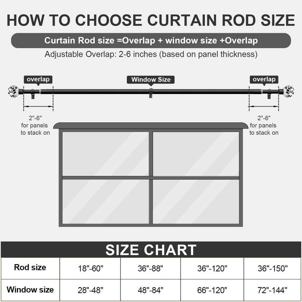 Ceramic Black Curtain Rods for Windows Heavy Duty 1" Diameter iron