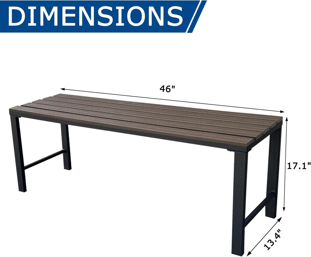 Outdoor Backless Bench Weatherproof Patio Bench with Slatted Seat, All-Weather Garden Bench for Porch, Patio, Lawn