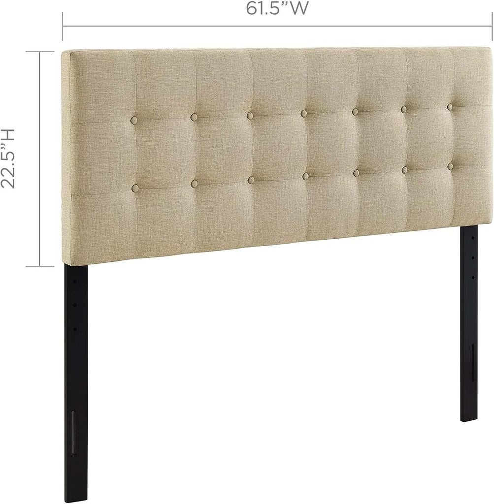 Tufted Button Linen Fabric Upholstered Queen Headboard in Beige