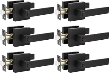 6 Pack Door Handles Black, Privacy Door Lever Bed and Bath Leverset Lockset, Left or Right Handing
