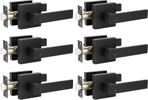 6 Pack Door Handles Black, Privacy Door Lever Bed and Bath Leverset Lockset, Left or Right Handing