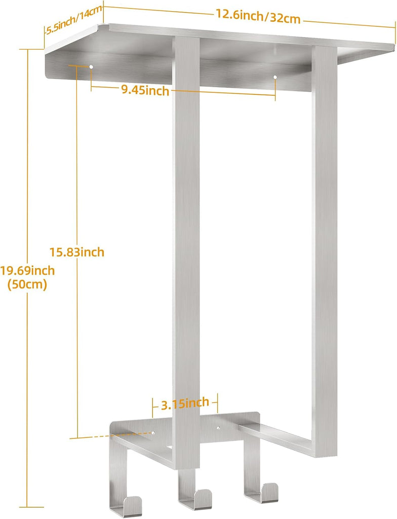 Towel Rack Wall Mounted with 3 Hooks , Brushed | Stainless Steel Towel Storage for Small Bathroom, for Rolled Bath