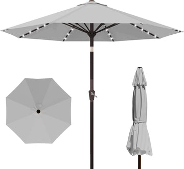10FT Outdoor Patio Umbrella with Solar Lights, Market Table Umbrella with Push Button Tilt & Crank, 8 Sturdy Ribs