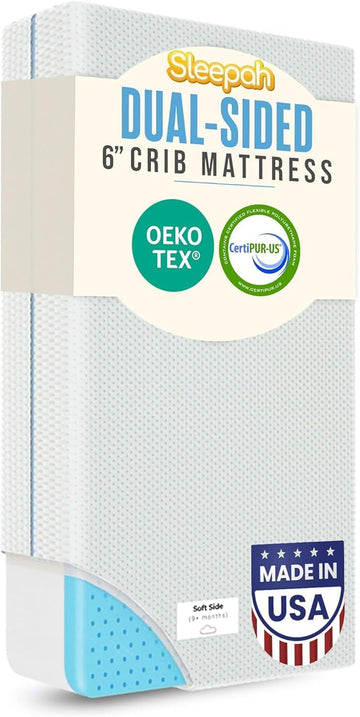 6" Crib Toddler Bed Mattress - Made in USA - Breathable Waterproof Washable | Dual Sided Cooling Memory Foam for