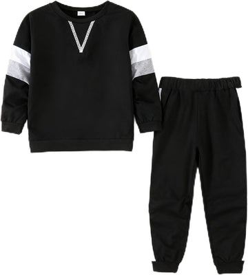 Toddler Kid Boy Clothes Colorblock Sweatshirt Contrast Sideseam Sweatpants 2PC Outfit Set