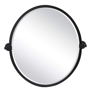 Black Metal Framed Pivot Oval Bathroom Tilting Beveled Vanity Mirrors for Wall, Overall 27.03 x 26 inches (Mirrror 23