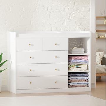 Diaper Changing Station Baby Nursery Dresser Changing Table with 5 Drawers