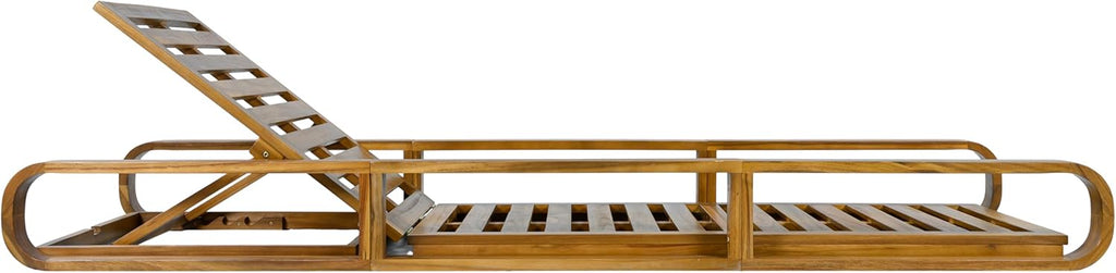 Pyke Patio Chaise Lounge Chair Outdoor, Acacia Wood Poolside Sun Lounger with Armrests, 4-Position Adjustable