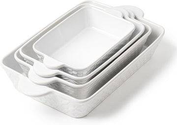 Casserole Dishes for Oven - Ceramic Bakeware Sets of 4, Rectangular Deep Dishes with Handles, Lasagna Pans Cooking &