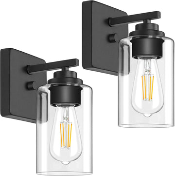 Wall Sconces Set of 2 , Modern Vanity Light Fixtures | Matte Black Wall Mount Lighting Lanterns, Farmhouse Wall