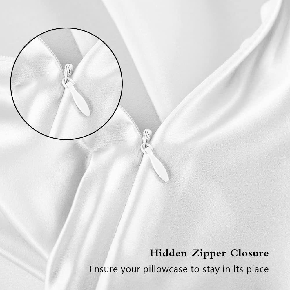 Silk Pillow Cases 2 Pack with Hidden Zipper, White