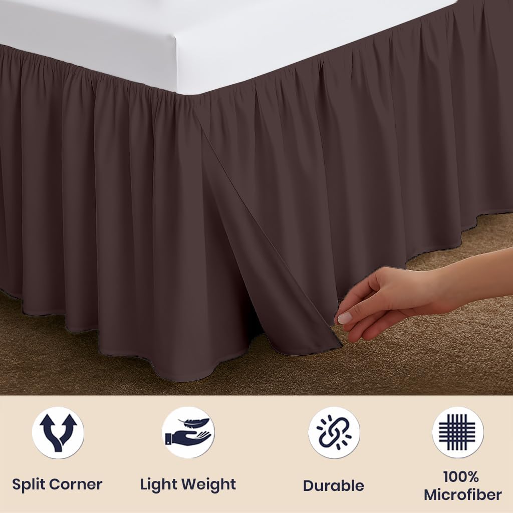 15 Inch Drop Ruffled Bed Skirt Queen - Classic Gathered Styling, Platform Style Dust Ruffle with Secure Fit, Split
