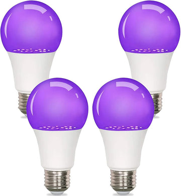 4 Pack LED Black Light Bulb 9W, A19,E26 Base,Party Glow Decor, Non-Dimmable