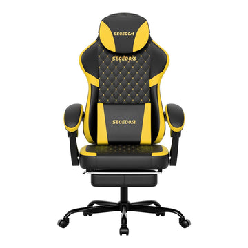 Ergonomic Gaming Chair with Footrest & Massage Lumbar Pillow, Height Adjustable 360° Swivel Computer Chair, Linked